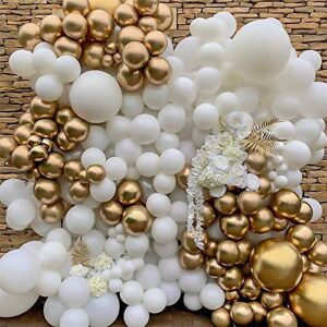 nalwort white balloon kit 135pcs 18in 12in 5in metallic gold balloon arch garland for festival picnic family engagement, wedding, birthday party, gold theme anniversary celebration decoration