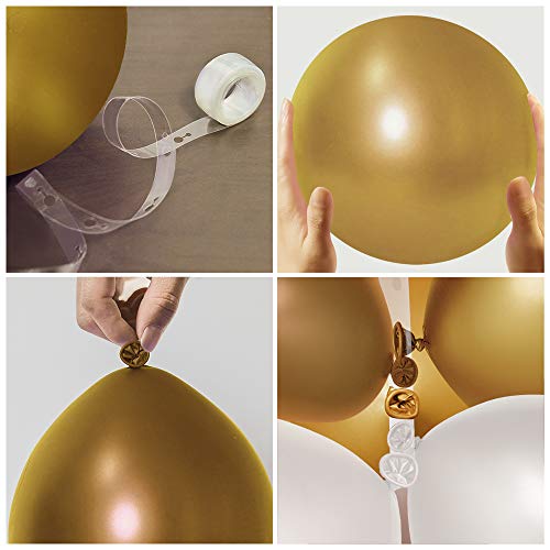 Nalwort White Balloon Kit 135PCS 18In 12In 5In Metallic Gold Balloon Arch Garland For Festival Picnic Family Engagement, Wedding, Birthday Party, Gold Theme Anniversary Celebration Decoration