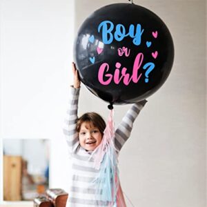 5Pc Premium Jumbo 36 Inch Baby Gender Reveal Balloon Kit | Big Black Balloons with Pink and Blue Heart Shape Confetti | Baby Shower Party Supplies Pack, Gender Reveal Decorations for Boy or Girl
