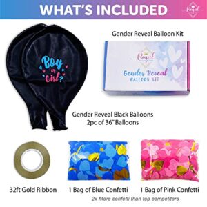 5Pc Premium Jumbo 36 Inch Baby Gender Reveal Balloon Kit | Big Black Balloons with Pink and Blue Heart Shape Confetti | Baby Shower Party Supplies Pack, Gender Reveal Decorations for Boy or Girl