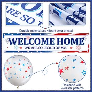 36 Pieces Welcome Home Banner Decoration Set, Large Fabric We Are So Proud of You Yard Sign with 35 Pieces Latex Balloons for Deployment Returning Party Supplies Military Army Homecoming (Star Style)