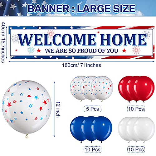 36 Pieces Welcome Home Banner Decoration Set, Large Fabric We Are So Proud of You Yard Sign with 35 Pieces Latex Balloons for Deployment Returning Party Supplies Military Army Homecoming (Star Style)