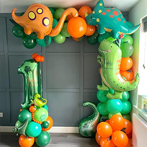 164 PCS Dinosaur Balloons Garland Green Orange Brown Balloons Arch Kit for Kids Dinosaur Themed Party Decorations Jungle Safari Birthday Party Supplies