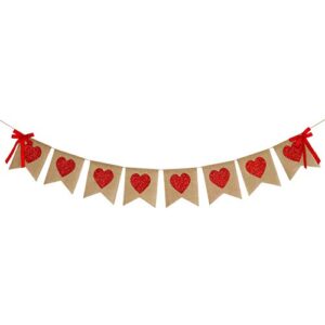 burlap heart banner garland | red glitter heart | valentine’s day decorations| rustic valentines decor | valentines burlap banner | wedding anniversary birthday party decorations supplies