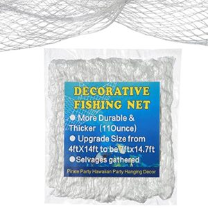 shouwan decoration fishing net 7ft ×14.7ft for pirate,hawaiian nautical ocean mediterranean party wall hanging natural white fishnet decor table decorative netting living room decorar fish net