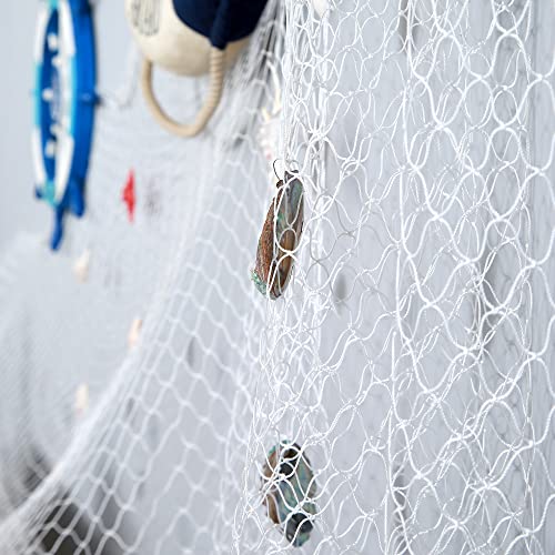 SHOUWAN Decoration Fishing Net 7ft ×14.7ft for Pirate,Hawaiian Nautical Ocean Mediterranean Party Wall Hanging Natural White Fishnet Decor Table Decorative Netting Living Room Decorar Fish Net