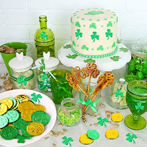 FEPITO 200PCS St.Patrick's Day Shamrock Coins Table Confetti Decorations, St.Patrick Shamrocks Green & Gold Lucky Clover Shamrock Plastic Coins for St.Patricks Day Decoration Party Favors