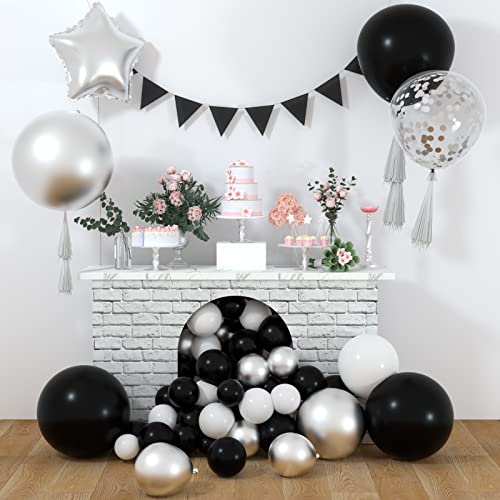 FEPITO Black Balloons Garland Kit 84 Pcs Matte Black Balloon Different Sizes Pack 18 12 10 5 Inch Black Party Balloons for Birthday Anniversary Bachelorette Graduation Black Party Decorations