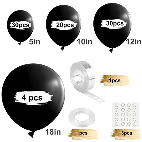 FEPITO Black Balloons Garland Kit 84 Pcs Matte Black Balloon Different Sizes Pack 18 12 10 5 Inch Black Party Balloons for Birthday Anniversary Bachelorette Graduation Black Party Decorations