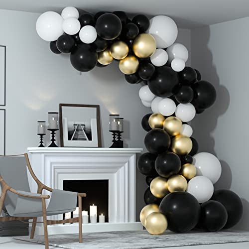 FEPITO Black Balloons Garland Kit 84 Pcs Matte Black Balloon Different Sizes Pack 18 12 10 5 Inch Black Party Balloons for Birthday Anniversary Bachelorette Graduation Black Party Decorations