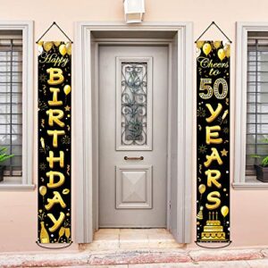 50th birthday party banner decorations for women men 50 year old door banners signs black gold cheers to 50 years brithday party supplies welcome porch sign for indoor outdoor (50th)