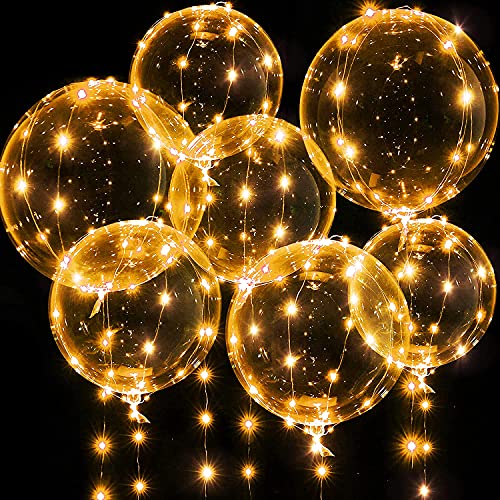 Light up Balloons, 7 Packs 20 Inch Bobo Balloons with 10ft Lights for Birthday Graduation Party Wedding Valentines Day Christmas Decoration (Warm White)