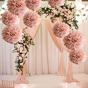 Set of 9 Dusty Rose Mauve Pink Tissue Pom Poms Paper Flowers Wall Backdrop Centerpieces for Wedding Nursery Baby Shower Hanging Decoration