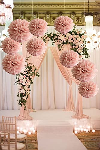 Set of 9 Dusty Rose Mauve Pink Tissue Pom Poms Paper Flowers Wall Backdrop Centerpieces for Wedding Nursery Baby Shower Hanging Decoration