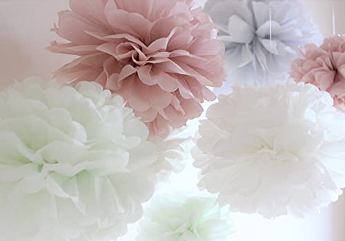 Set of 9 Dusty Rose Mauve Pink Tissue Pom Poms Paper Flowers Wall Backdrop Centerpieces for Wedding Nursery Baby Shower Hanging Decoration