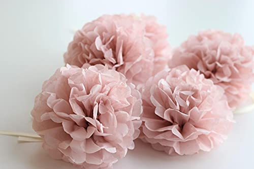 Set of 9 Dusty Rose Mauve Pink Tissue Pom Poms Paper Flowers Wall Backdrop Centerpieces for Wedding Nursery Baby Shower Hanging Decoration