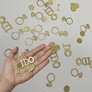 Gold Wedding Table Confetti, Bachelorette Engagement Party Decorations, Glitter Paper Diamond Ring,I Do and Hearts Confetti Scatter for Bridal Shower Decor 1.18 inch,1.18 inch,1.57 inch,0.59 inch