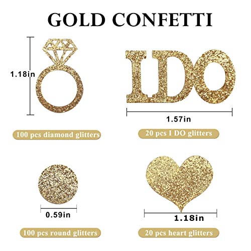 Gold Wedding Table Confetti, Bachelorette Engagement Party Decorations, Glitter Paper Diamond Ring,I Do and Hearts Confetti Scatter for Bridal Shower Decor 1.18 inch,1.18 inch,1.57 inch,0.59 inch