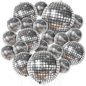 katchon, large silver disco ball balloons – 32 inch, pack of 20 | disco balloons for disco party decorations | 70s party decorations | disco ball decor for last disco bachelorette party decorations