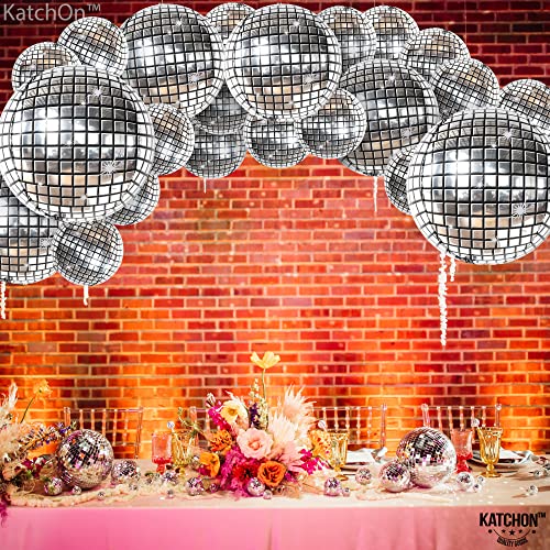 KatchOn, Large Silver Disco Ball Balloons - 32 Inch, Pack of 20 | Disco Balloons for Disco Party Decorations | 70s Party Decorations | Disco Ball Decor for Last Disco Bachelorette Party Decorations