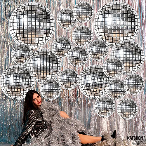 KatchOn, Large Silver Disco Ball Balloons - 32 Inch, Pack of 20 | Disco Balloons for Disco Party Decorations | 70s Party Decorations | Disco Ball Decor for Last Disco Bachelorette Party Decorations