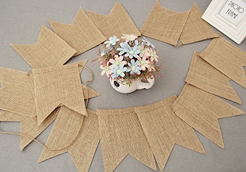 PARFAIR DESSIN 40 Pcs Stiffened Swallowtail Flag Bunting Burlap Banner PreStringed DIY Garland Decoration for Holidays Camping Halloween Christmas 40 Feet (Natural, Flag 1)