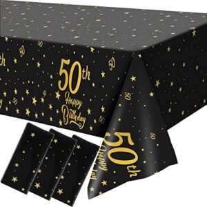 tegeme 3 pieces 50th birthday tablecloth plastic happy 50th birthday decorations 54 x 108 inches 50th birthday decorations men women happy birthday table cover for indoor outdoor party supplies