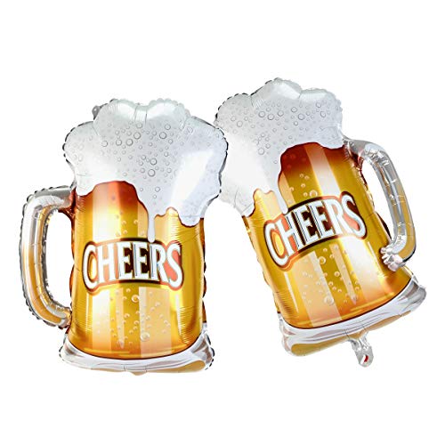 BinaryABC Beer Mug Cheers Foil Balloons,Valentine Wedding Birthday Party Decorations,2Pcs