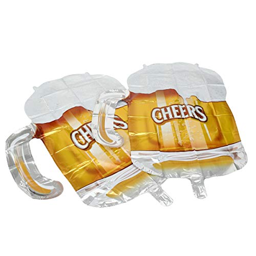 BinaryABC Beer Mug Cheers Foil Balloons,Valentine Wedding Birthday Party Decorations,2Pcs