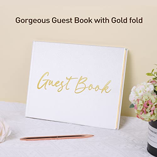 JUBTIC Wedding Guest Book with Gold Foil — Registry Sign-in Book for Reception, Party of Anniversary,Birthday,Baby Shower — Memorial Guestbook with Gilded Edges, 1 Metal Pen, Hardcover Design, 7" x10″