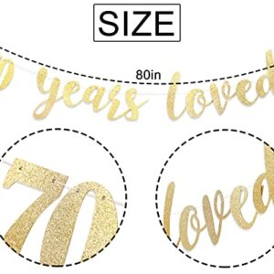 Gold Glitter 70 Years Loved Banner - 70th Birthday Banner for Women/men,happy 70th Birthday Banner,70th Mom/daddy Birthday Party Decoration Banner,70th Wedding Anniversary Banner