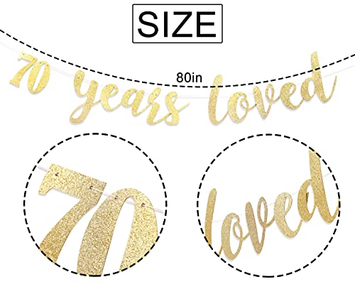 Gold Glitter 70 Years Loved Banner - 70th Birthday Banner for Women/men,happy 70th Birthday Banner,70th Mom/daddy Birthday Party Decoration Banner,70th Wedding Anniversary Banner