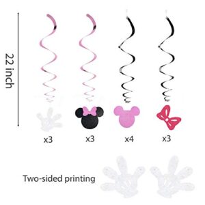 Kristin Paradise 30Ct Minnie Hanging Swirl Decorations - Ceiling Streamers for Mouse Birthday Party – Mini Mouse Theme Party Supplies – Party Favors for Kids - Glitter Pink, Black Decor