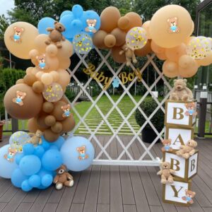 134 pc Teddy Bear Baby Shower Decorations for Boy - Balloon Arch Garland & BABY Boxes, Baby Boy Gold Glitter Banner and Bear Cutouts – Teddy Bear Themed Boy Baby Shower Decorations