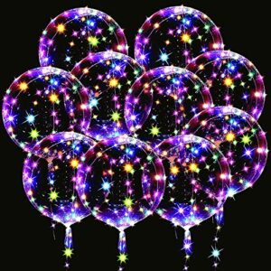 led light up bobo baloons 10 pack,20 inches clear balloons 15 pcs for helium tank for balloons at home, glow bubble ballons for christmas wedding birthday halloween party decoration
