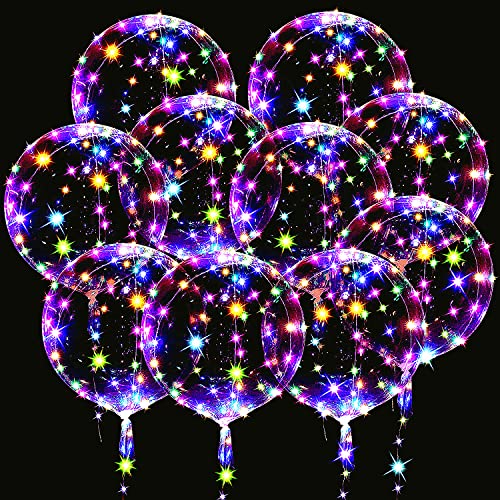 LED Light Up Bobo Baloons 10 Pack,20 Inches Clear Balloons 15 pcs for Helium Tank for Balloons at Home, Glow Bubble Ballons for Christmas Wedding Birthday Halloween Party Decoration