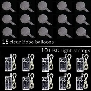 LED Light Up Bobo Baloons 10 Pack,20 Inches Clear Balloons 15 pcs for Helium Tank for Balloons at Home, Glow Bubble Ballons for Christmas Wedding Birthday Halloween Party Decoration