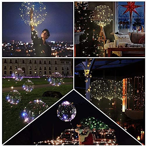 LED Light Up Bobo Baloons 10 Pack,20 Inches Clear Balloons 15 pcs for Helium Tank for Balloons at Home, Glow Bubble Ballons for Christmas Wedding Birthday Halloween Party Decoration