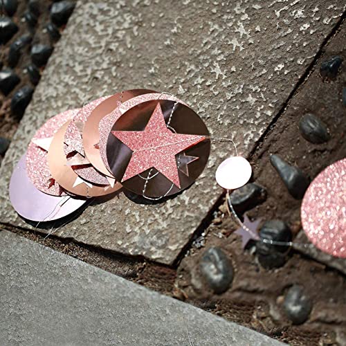 Rose Gold Circle Dot Garland StreamersTwinkle Star Party Decoration Glitter Paper Hanging Bunting Banner Backdrop Wedding/Anniversary/Baby Shower/Christmas/Birthday/Bday/Prom/Engagement/Sweet 16