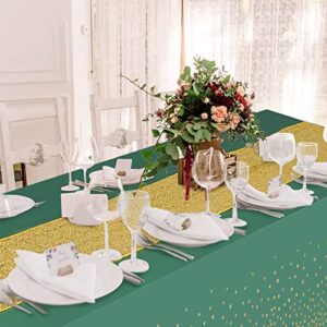 Tablecloth and Sequin Table Runner Set Polka Dots Confetti Table Cover Dining Plastic Table Cloths Glitter Decorations for Birthday Wedding Anniversary Party Supplies (Green, Gold)