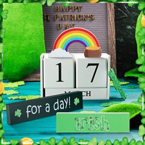 3 Pieces St Patricks Day Table Wood Signs, Rainbow Shamrock Table Top Decor Irish Lucky Wood Block St Patricks Day Wooden Sign Centerpiece for Home Fireplace Office Shelf