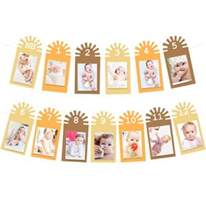 gankbite sunshine 12 month photo banner boho neutral rainbow 1st birthday decoration first trip around the sun one year party supplies