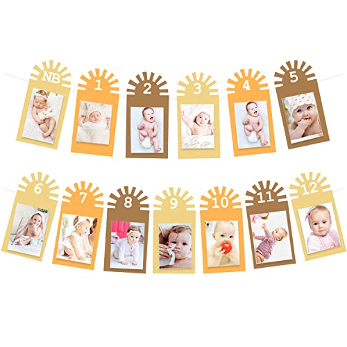 Gankbite Sunshine 12 Month Photo Banner Boho Neutral Rainbow 1st Birthday Decoration First Trip Around The Sun One Year Party Supplies