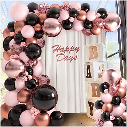 18Inch Metallic Chrome Rose Gold Pink Black Balloons Balloon Garland Arch Kit, Rose Gold Baby Bridal Shower Birthday Wedding Anniversary Graduation Bachelorette Party Background Decorations for Girl Women