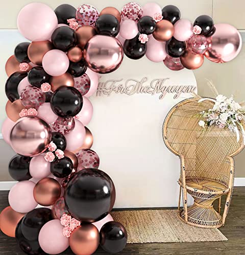 18Inch Metallic Chrome Rose Gold Pink Black Balloons Balloon Garland Arch Kit, Rose Gold Baby Bridal Shower Birthday Wedding Anniversary Graduation Bachelorette Party Background Decorations for Girl Women