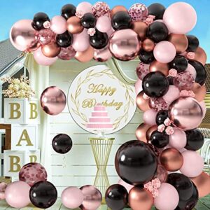 18Inch Metallic Chrome Rose Gold Pink Black Balloons Balloon Garland Arch Kit, Rose Gold Baby Bridal Shower Birthday Wedding Anniversary Graduation Bachelorette Party Background Decorations for Girl Women