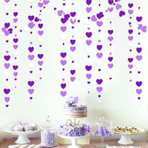 52 Ft Lavender Love Heart Garland Purple and White Hanging Streamer Banner for Anniversary Mothers Day Valentines Day Birthday Engagement Wedding Bridal Baby Shower Lilac Party Decorations Supplies