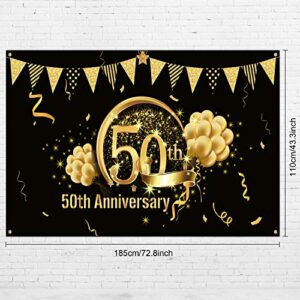 50th Anniversary Decorations, Extra Large Fabric Black Gold Sign Poster for 50th Anniversary Backdrop Photo Booth Background Banner 50th Birthday Party Supplies