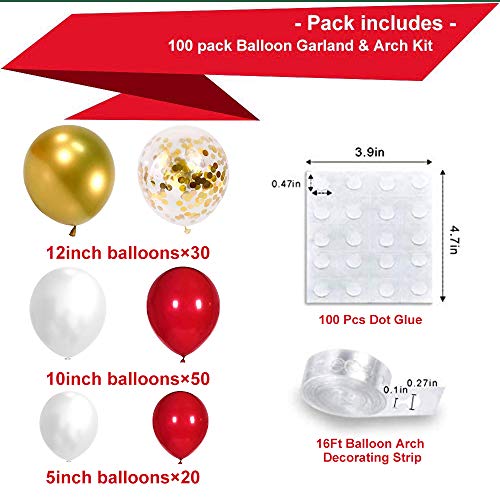 Red and Gold Balloon Garland Kit, 100 Pack Red and Gold Balloons White Gold Confetti Latex Balloons for Birthday Baby Showers Weddings Bridal Shower Anniversary Party Decoration