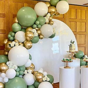 137Pcs Sage Green White Gold DIY Balloon Arch Arch Kit Bridal Shower Green Baby Shower Sage Green White And Chrome Gold Balloon Garland (Green)